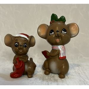 Vintage Josef Originals Christmas Mice Porcelain Figurines SUPER CUTE